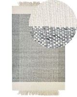 Teppich Wolle / Baumwolle Grau 160 X 230 Cm Mit Fransen Weiß Handgewebt Tatlisu