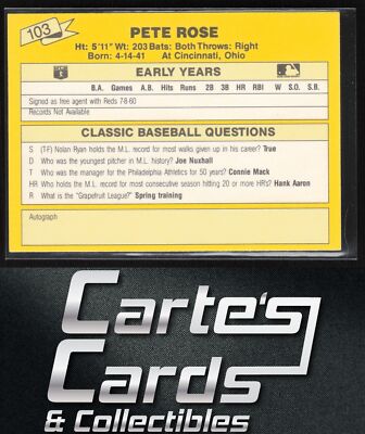 Pete Rose 1987 Classic Update Yellow #103 Cincinnati Reds | eBay