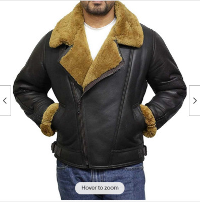 Men's B4 Flight Pilot RAF Aviator Real Shearling Sheepskin Leather Bomber Jacket