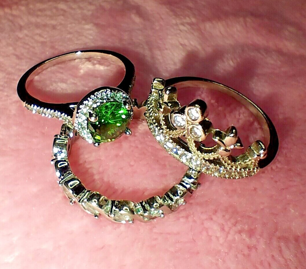 3 piece stackable ring set with green and clear c… - image 9