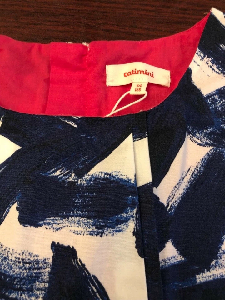 Vestido Catimini Niñas Talla 14, Azul/Blanco/Rosa Creativo Cintura Vestido Nuevo Foto 4 de 4