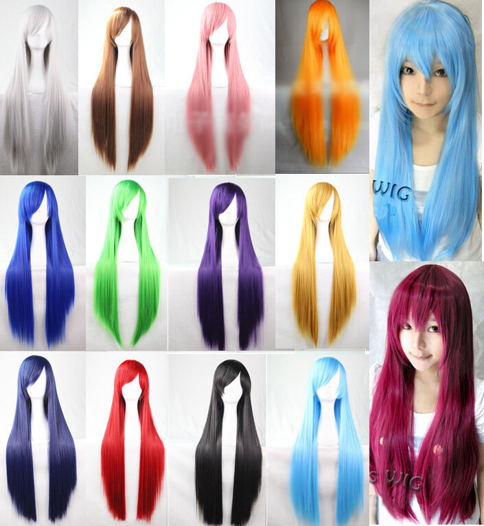 Women 80cm Long Straight Wigs Fashion Cosplay Costume Anime Hair Party Full  Wigs