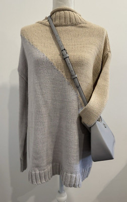 New Lisa Todd Sweater Silver/Natural thick knit XL long sleeve Cowl neck