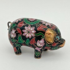 Cloisonne Hand Crafted Pig Figurine with Brass colored Ears and Nose