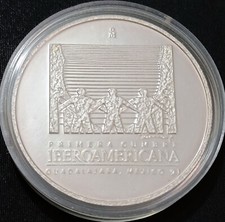 MEXICO 1991 SILVER 2 oz. pc. IBEROAMERICAN SUMMIT Tamayo logo dsn., rare issue