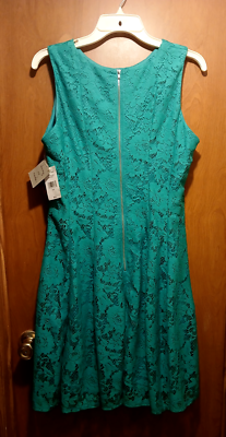 NWT DANNY AND NICOLE Size 12P Fit and Flare Dress Green Floral Lace  Sleeveless | eBay