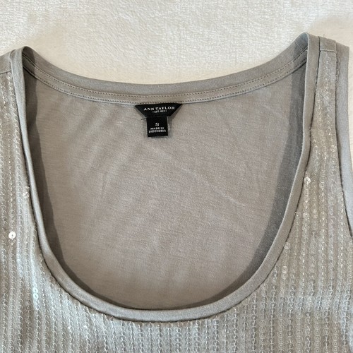 Canotta Ann Taylor donna piccola marrone chiaro scollo a scoop paillettes 100% nylon CLASSE - Foto 3 di 7