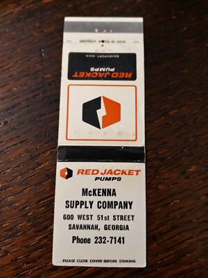 Vintage Matchbook: McKenna Supply, Savannah, GA Red Jacket Pumps, Davenport, IA