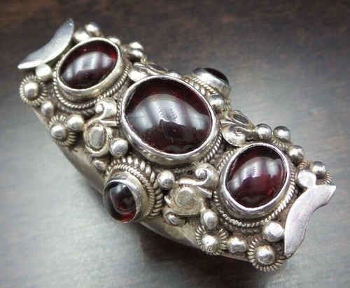 Bellissimo anello vintage massiccio in argento sterling e granato rosso cabochon di design - Foto 5 di 11