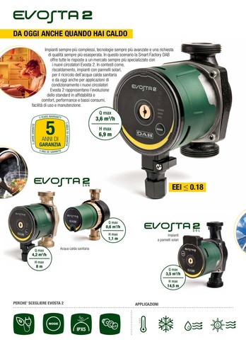DAB EVOSTA2 105/180 SOL (1") ATTACCHI FILETTATI 1” ½ Circolatore per impianti - Foto 2 di 12