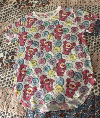 Juniors SZ M 7/9 Care Bears Tenderheart Bear  Heart Sayings Hi-Lo Shirt~