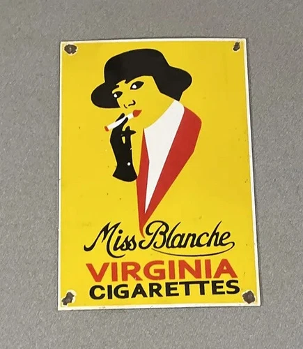 VINTAGE VIRGINIA CIGARETTE TOBACCO 12”  PORCELAIN SIGN CAR GAS TRUCK GASOLINE
