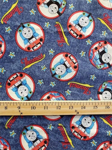 100% Cotton Fabric Thomas Train, Denim background Print/45" Wide/Sold By Yard - 第 1/1 張圖片