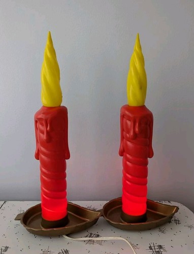 2 Empire Kunststoff Weihnachten Kerzenständer Blasform Tischplatte 16,5" funktioniert 1968 Vintage