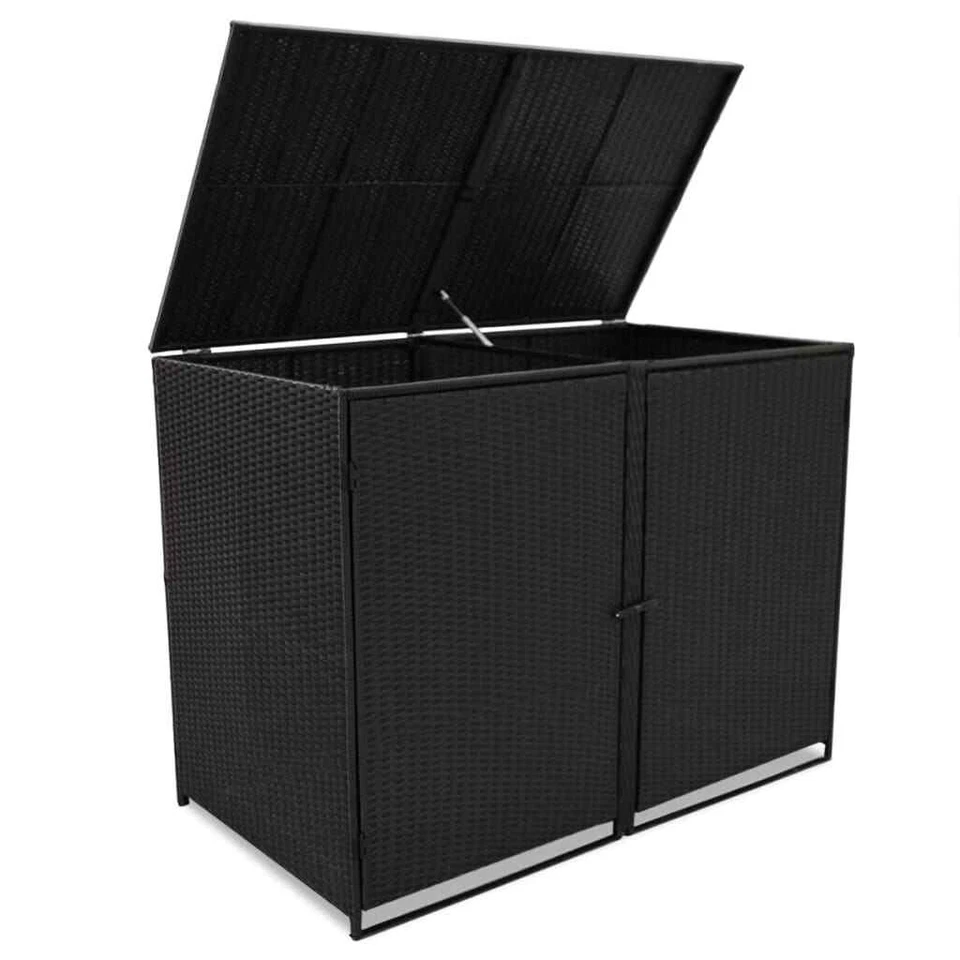 Mülltonnenbox Polyrattan Mülltonnenverkleidung Müllbox für 2 Tonnen Schwarz DE - Bild 4 von 4