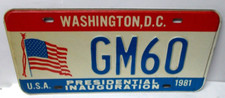Ancienne plaque d'immatriculation d'inauguration Reagan/Bush 1981, GM60 (General Motors)