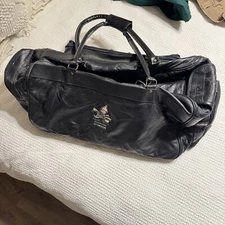 RARE! Quail Unlimited Sponsor Black Leather Duffle Bag Zippered Pockets - BUB