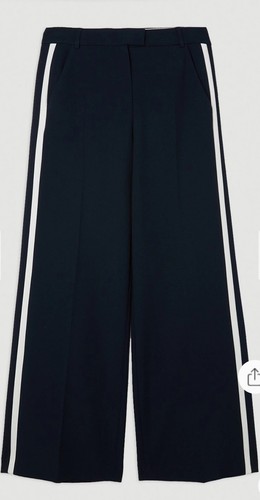 Karen Millen Compact Stretch Wide Leg Tipped Tailored Trousers Size 8 - Picture 2 of 9