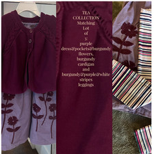 Lot of 3matching TEA COLLECTION PURPLE DRESS&Pockets, Cardigan, leggings Sz 5-6