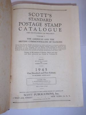 1945 Scott Standard Postage Stamp Catalogue Encyclopedia of