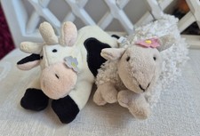 Jellycat Flopsy Sheep & Cow Cream & Black Bundle Rare Retired Vintage Plush GUC 