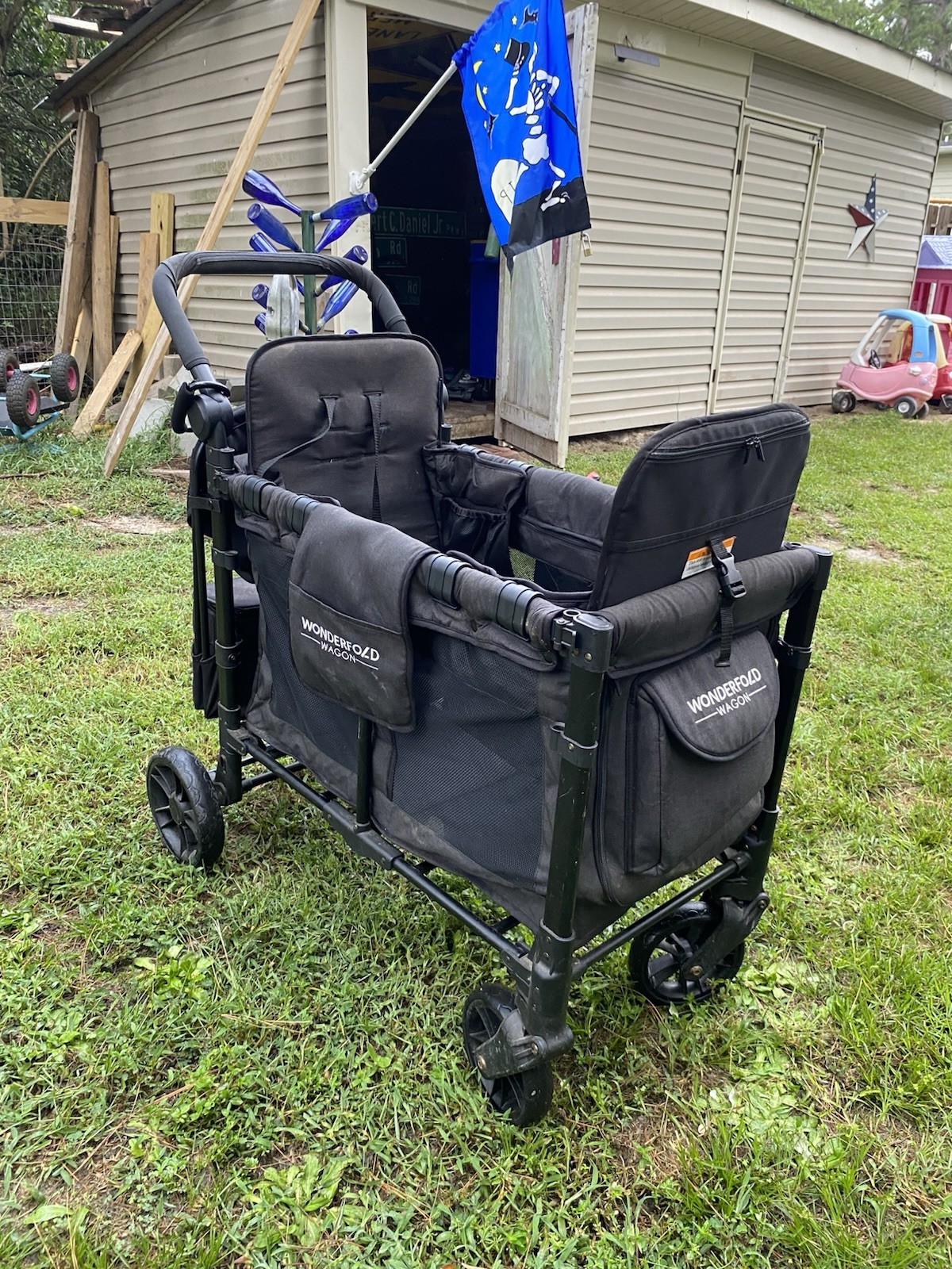 Wonderfold W2 Folding Wagon Stroller, Canopy, Rubber Tires, Black