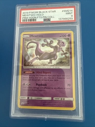 2019 POKEMON SM PROMO HIDDEN FATES PIN COLLECTION #SM214 MEWTWO-HOLO PSA 9