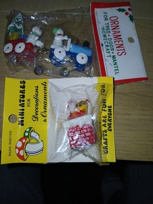 Vintage Mini Hand Painted Wooden Christmas Ornaments