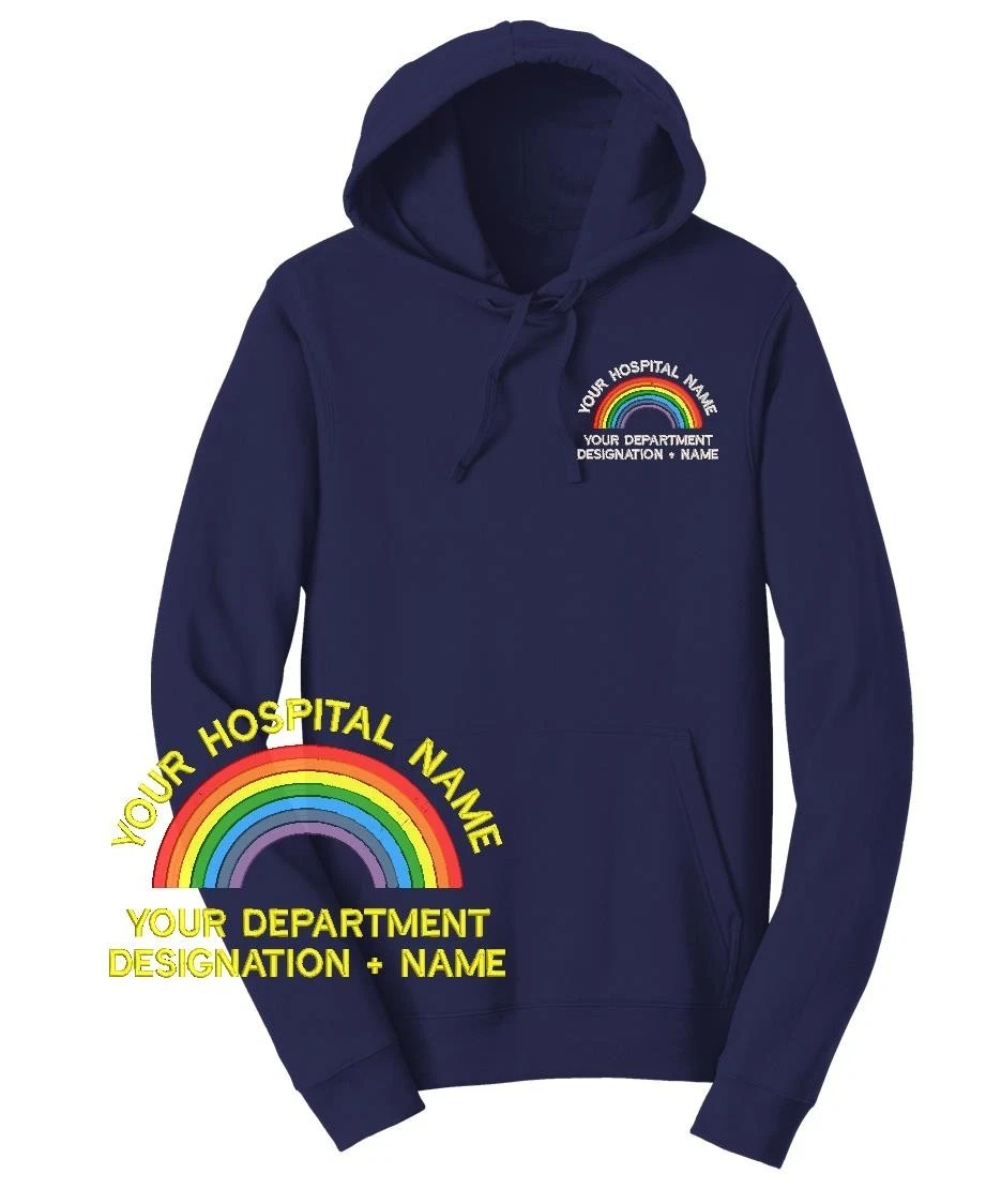 PERSONALISED HOSPITAL PULLOVER HOODIE WORKWEAR EMBROIDERED CUSTOM TEXT UNISEX