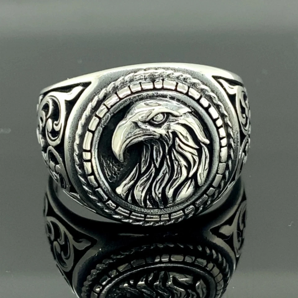 Anel de sinete feito à mão Eagle, anel masculino de prata esterlina 925 feito à mão Eagle - Imagem 2 de 4