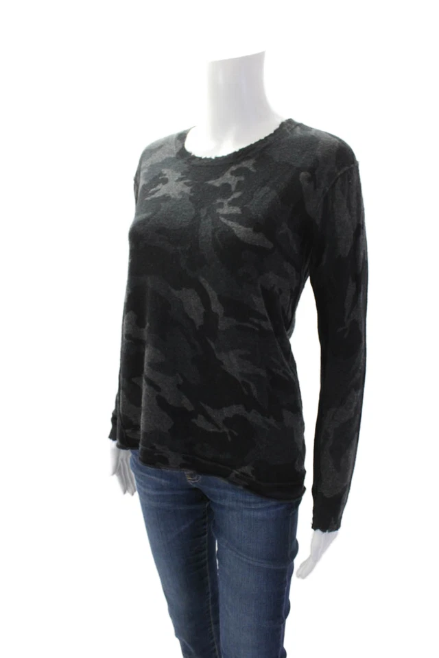 Generation Love 女式羊绒针织迷彩印花毛衣上衣黑色 XS 码 — 第 2/4 张图片