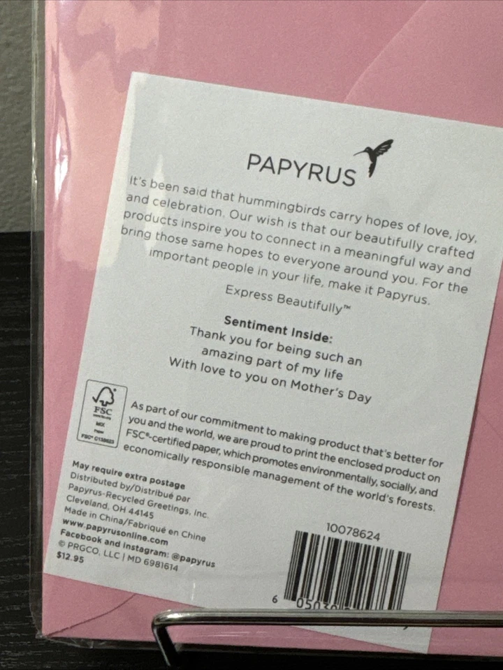 Papyrus Card High Quality Mother's Day Mom Jeweled Rhinestones Rose Flowers - Image 3 of 3