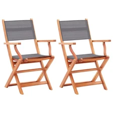  Garden Chair Set of 2 Grey and Natural Solid Eucalyptus Wood
