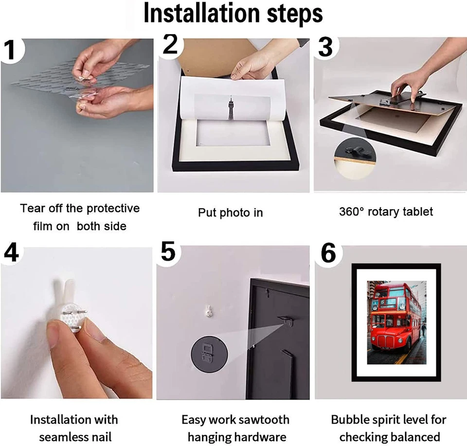 8x10 Picture Frame Set of 4,Black Photo Frame with Mat Display Pictures 5x7 o... - Image 4 of 4