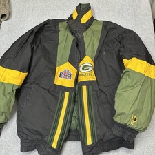 Vintage Pro Player Green Bay Packers Coat Reversible Jacket Mens NFL Medium READ