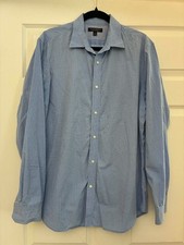 Banana Republic Men's L Slim Fit Blue Micro Check Button Down Shirt Cotton
