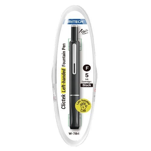 Writech Left-Handed Retract Fountain Pen Med Nib Black Body 5 ink