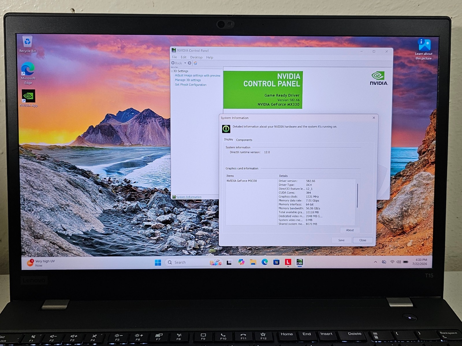 Lenovo ThinkPad T15 Gen 1, 15.6-Inch Laptop, with Intel Core i7 10th Gen., Windows 11 Pro