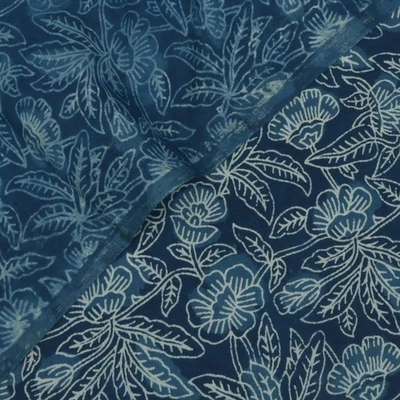 Tissu bleu 100 % coton imprimé indigo bloc main fonctionnant 20 yards... - Photo 1/4