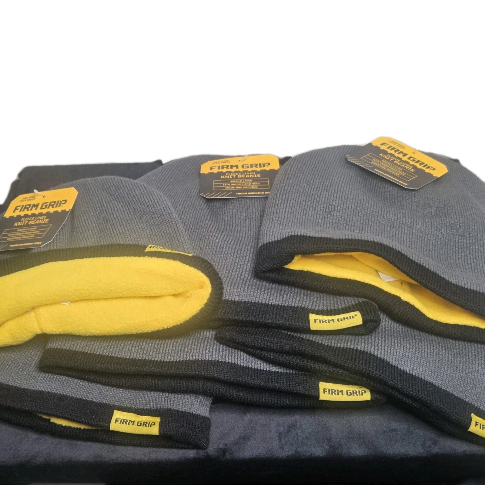 6 Pack Firm Grip Fleece Lined Knit Beanie Grey Work Hat Moisture Wicking NWT