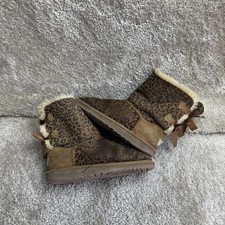 Ugg Bailey Bow Mid Top Vintage Womens Fur Lined Boots Leopard Print UK2 SKU M198