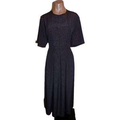 Vintage Orvis Dress Size 16 Womens Black White Pin Dot Pleated A-Line Belted