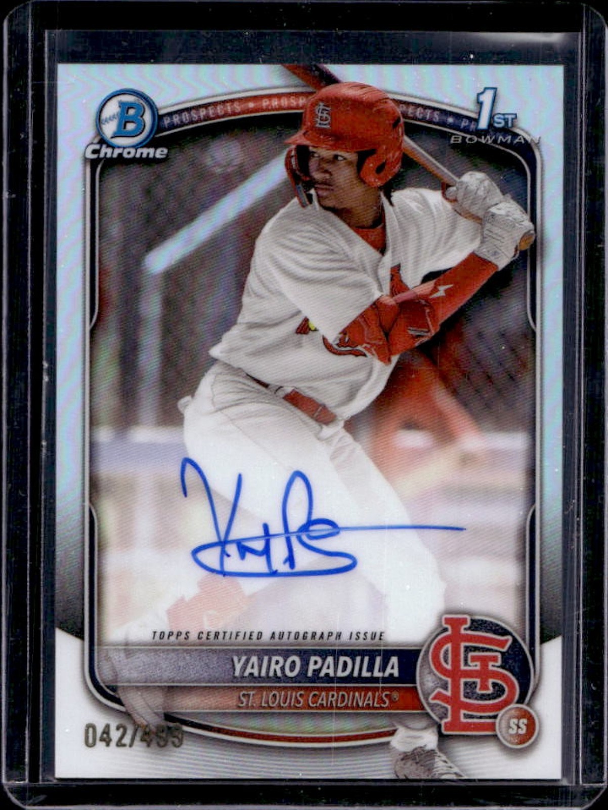 2025 Bowman Chrome Yairo Padilla Auto Refractor 1st Prospect #42/499 Cardinals