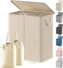 Lifewit Double Laundry Hamper with Lid, Beige Divided Storage Basket