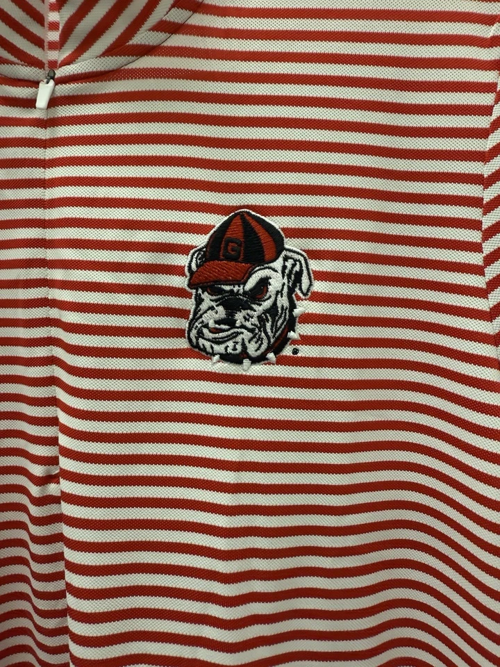 Top para mujer Georgia Bulldog Cutter&Buck Virtue Eco Piqué rayas reciclado” Foto 2 de 4