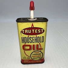 Vintage Tru-Test Household Oil 4oz Metal Tin Can Advertising T5