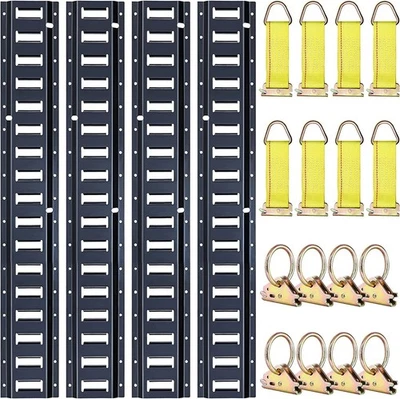 TREKASSY 8ft E Track Tie-Down Rail Kit 4 Pack with 16 Accessories for Trucks