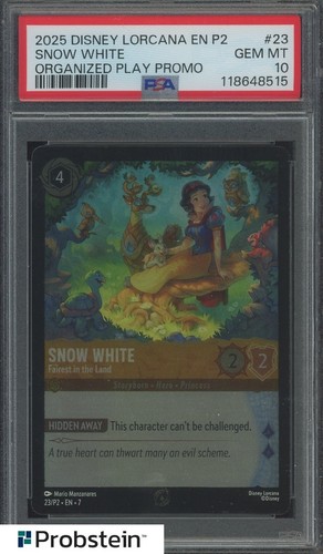 2025 Disney Lorcana EN P2 Organized Play Promo #23 Snow White PSA 10 GEM MINT