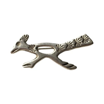 Vintage Navajo Sandcast Stamped Sterling Silver Roadrunner Pin