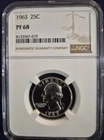 1963 Proof Washington Quarter 25c NGC PF68 90% Silver Deep Rich Tones.